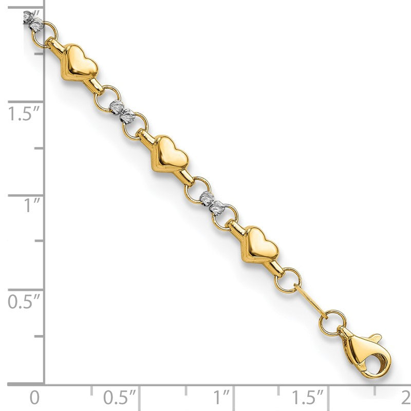 10K Women's Two-tone Polished Heart Bracelet, 7.5 Inches