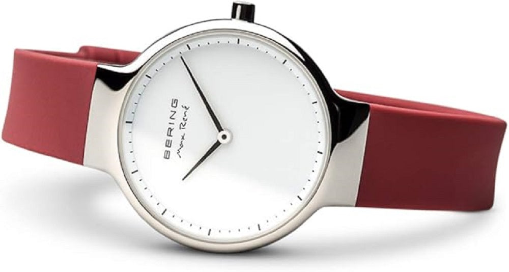 BERING Max Rene Silver Case Red Strap Women's Watch 15531-500 MSRP $199.00