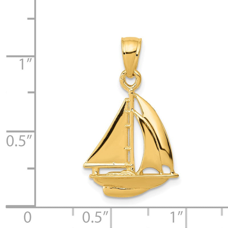 14k Yellow Gold Polished Open-Backed Sailboat Charm Pendant