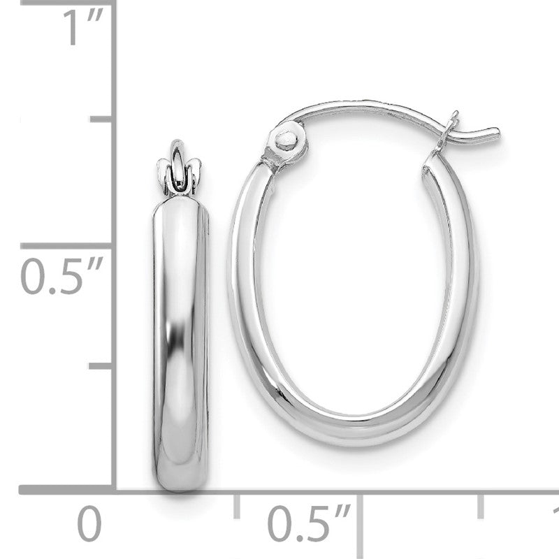 14k White Gold Women's Polished 2.75mm Oval Tube Hoop Earrings