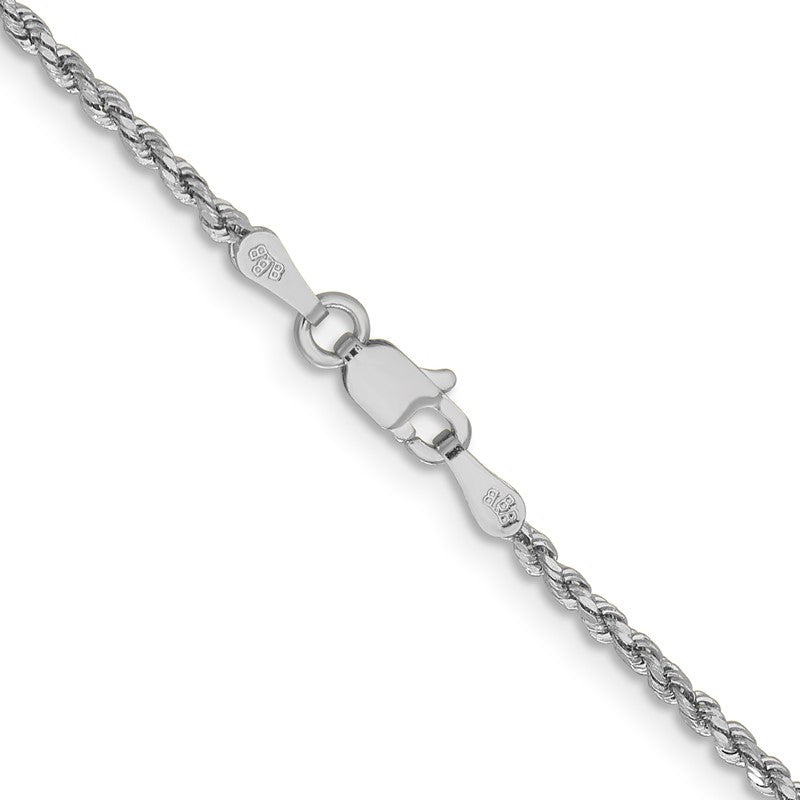 14k White Gold 1.8mm Lightweight Rope Chain Necklace, 16" Inch