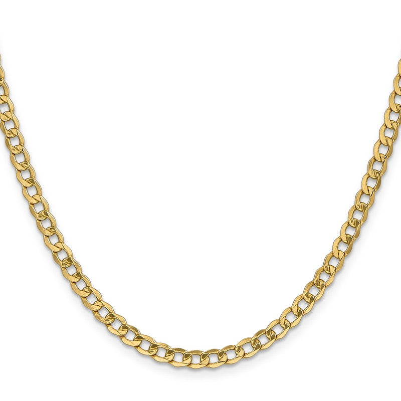 10K Yellow Gold 4.3mm Semi-Solid Curb Link Chain Necklace, 24" Inch