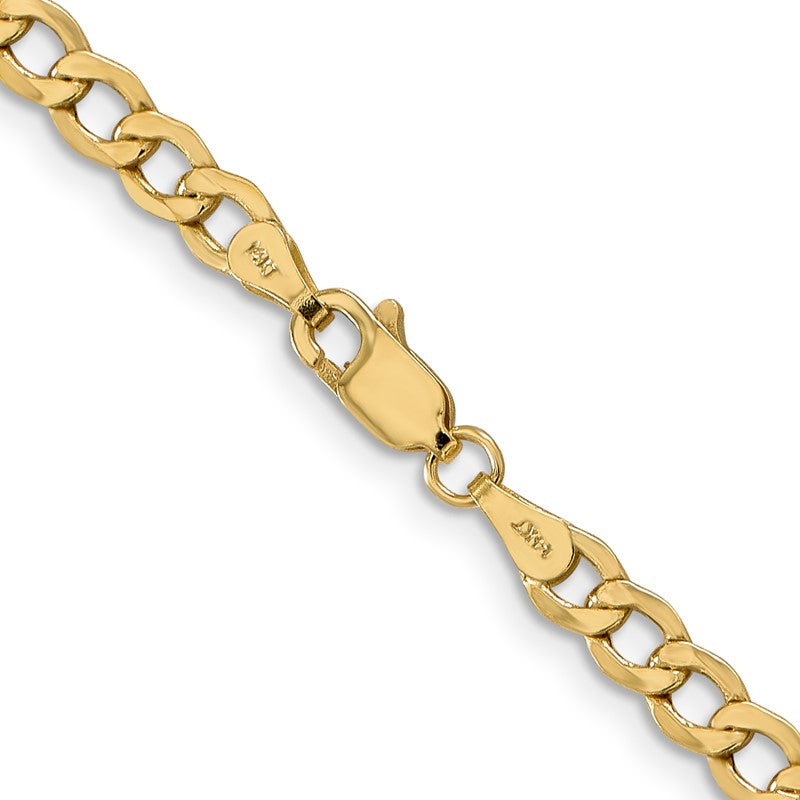 10K Yellow Gold 4.3mm Semi-Solid Curb Link Chain Necklace, 24" Inch