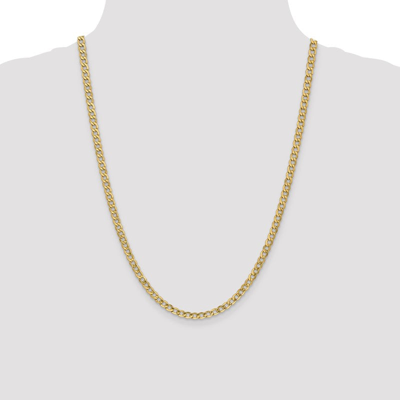 10K Yellow Gold 4.3mm Semi-Solid Curb Link Chain Necklace, 24" Inch