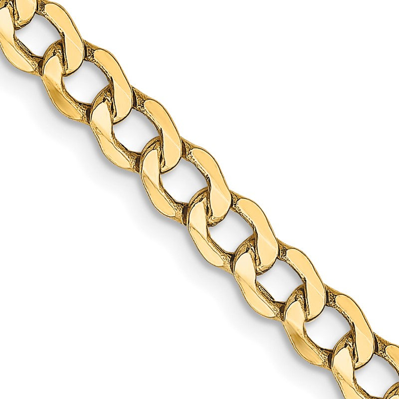 10K Yellow Gold 4.3mm Semi-Solid Curb Link Chain Necklace, 24" Inch