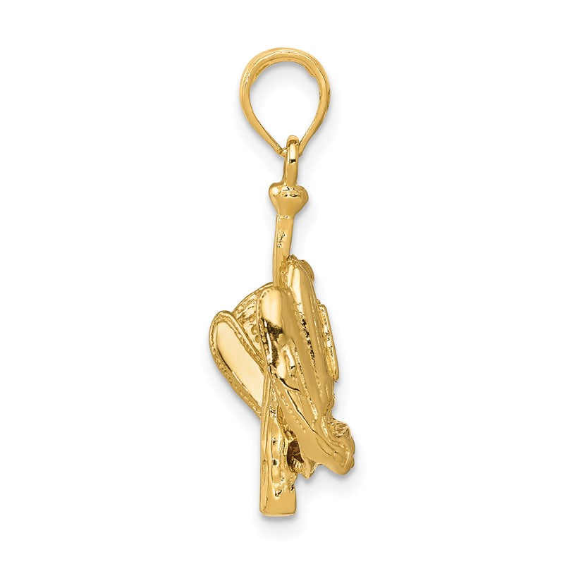 10K Yellow Gold Polished 3-D Glove/Bat/Ball Baseball Charm Pendant