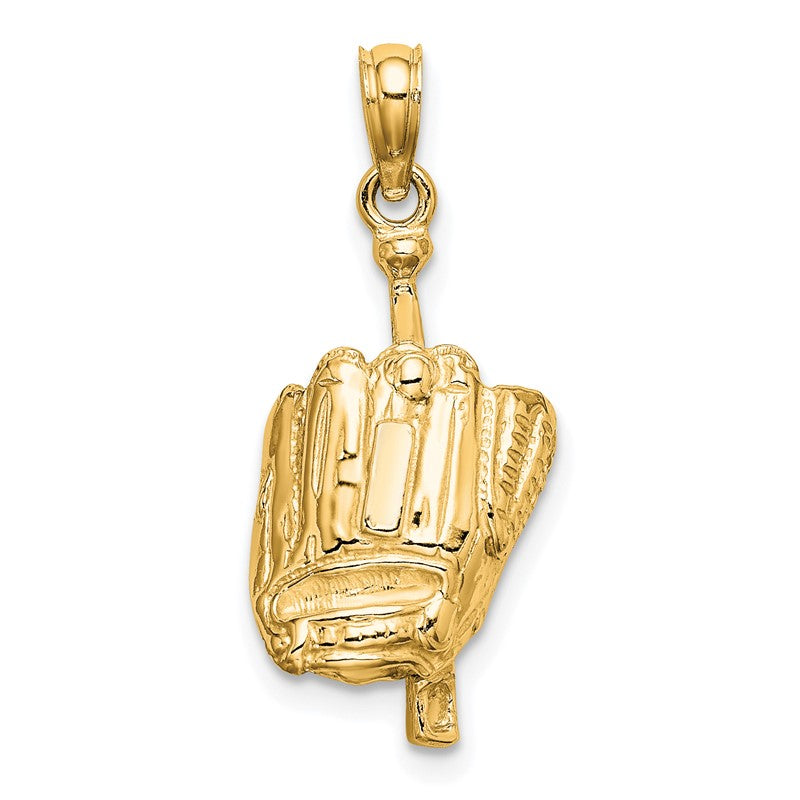 10K Yellow Gold Polished 3-D Glove/Bat/Ball Baseball Charm Pendant