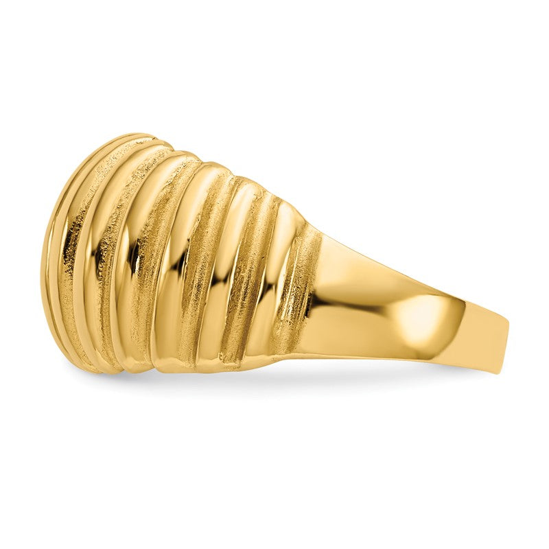 10k Yellow Gold Women's High Polished Ribbed Dome Ring, Size 5.5