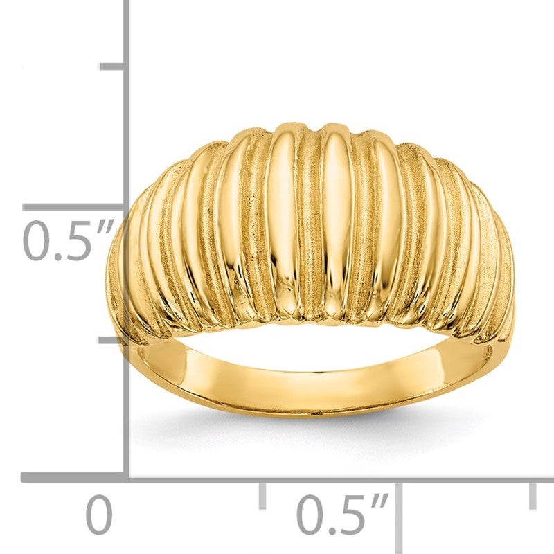 10k Yellow Gold Women's High Polished Ribbed Dome Ring, Size 5.5