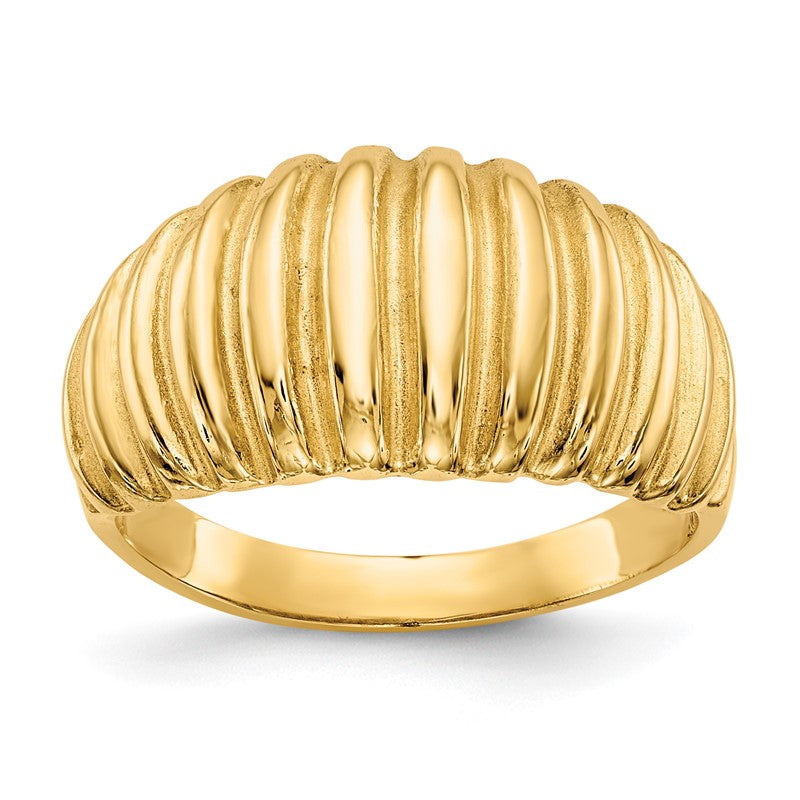 10k Yellow Gold Women's High Polished Ribbed Dome Ring, Size 5.5