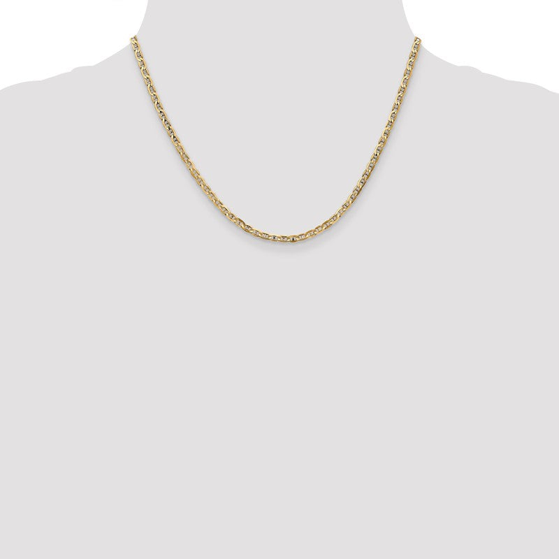 10K Yellow Gold 3mm Concave Anchor Chain Necklace, 18" Inch