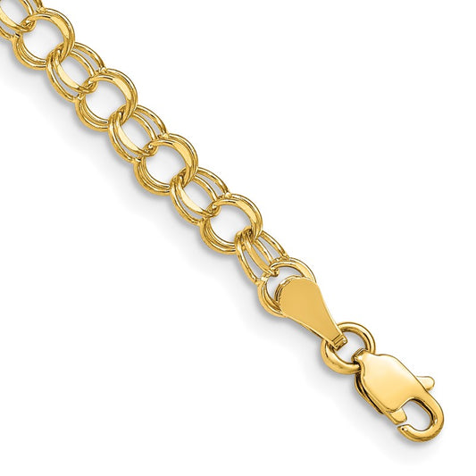 10k Women's 4MM Double Link Charm Bracelet, 7 inch