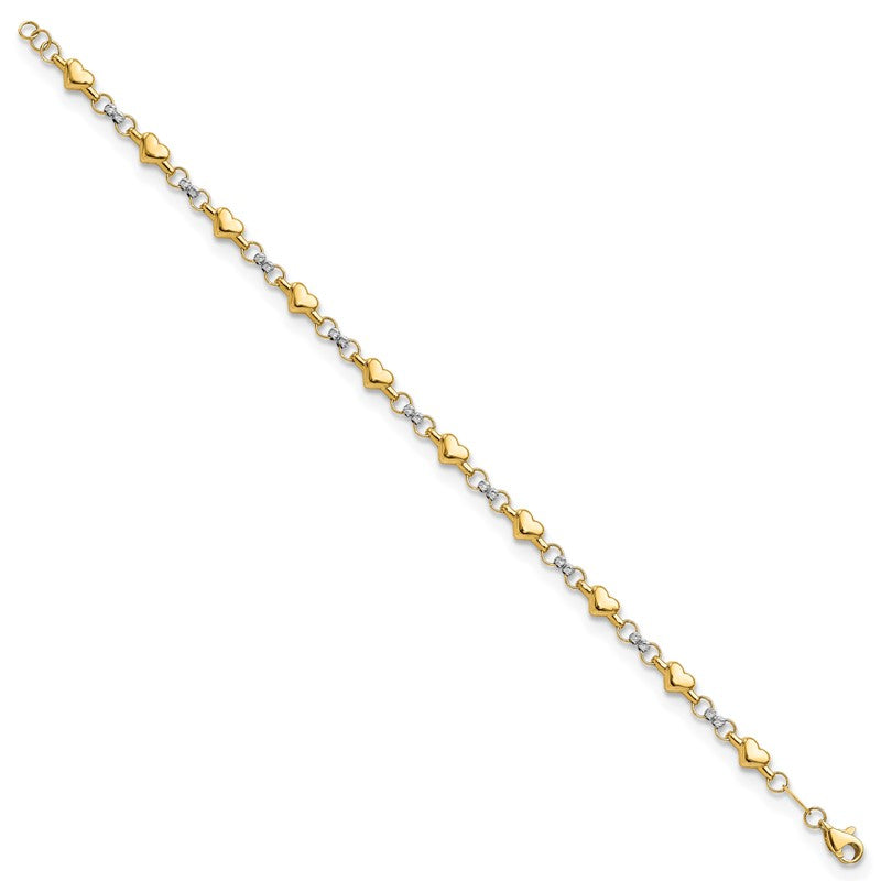 10K Women's Two-tone Polished Heart Bracelet, 7.5 Inches