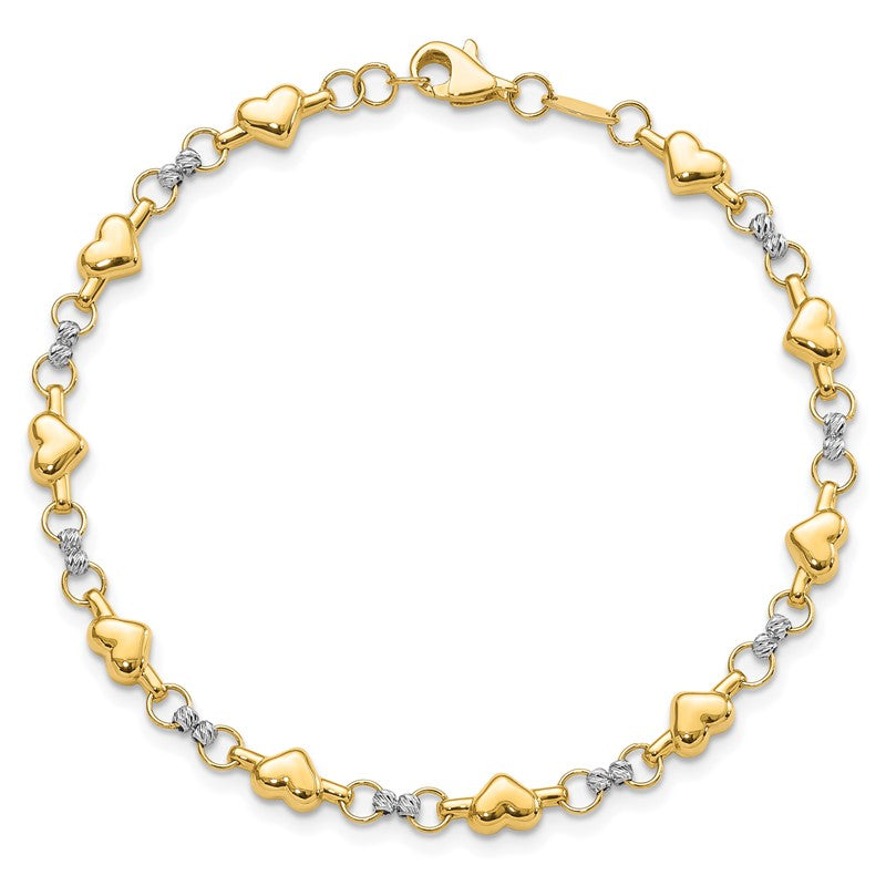 10K Women's Two-tone Polished Heart Bracelet, 7.5 Inches