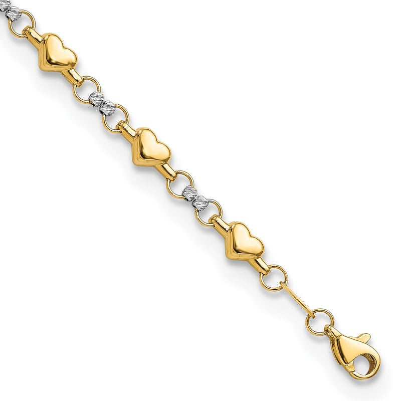 10K Women's Two-tone Polished Heart Bracelet, 7.5 Inches