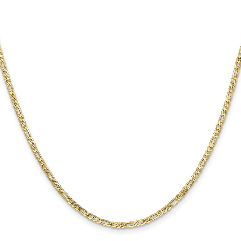 10K Yellow Gold Unisex 2.2mm Flat Figaro Chain Necklace, 16" Inch