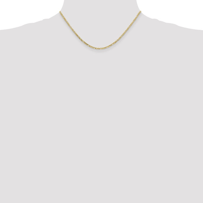 10K Yellow Gold Unisex 2.2mm Flat Figaro Chain Necklace, 16" Inch