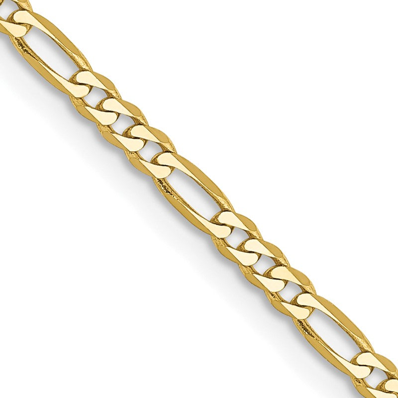 10K Yellow Gold Unisex 2.2mm Flat Figaro Chain Necklace, 16" Inch