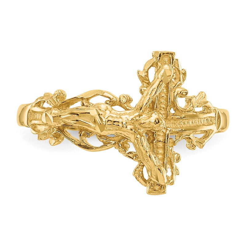 10K Yellow Gold Women's Diamond-cut Crucifix Ring, Size 6.5