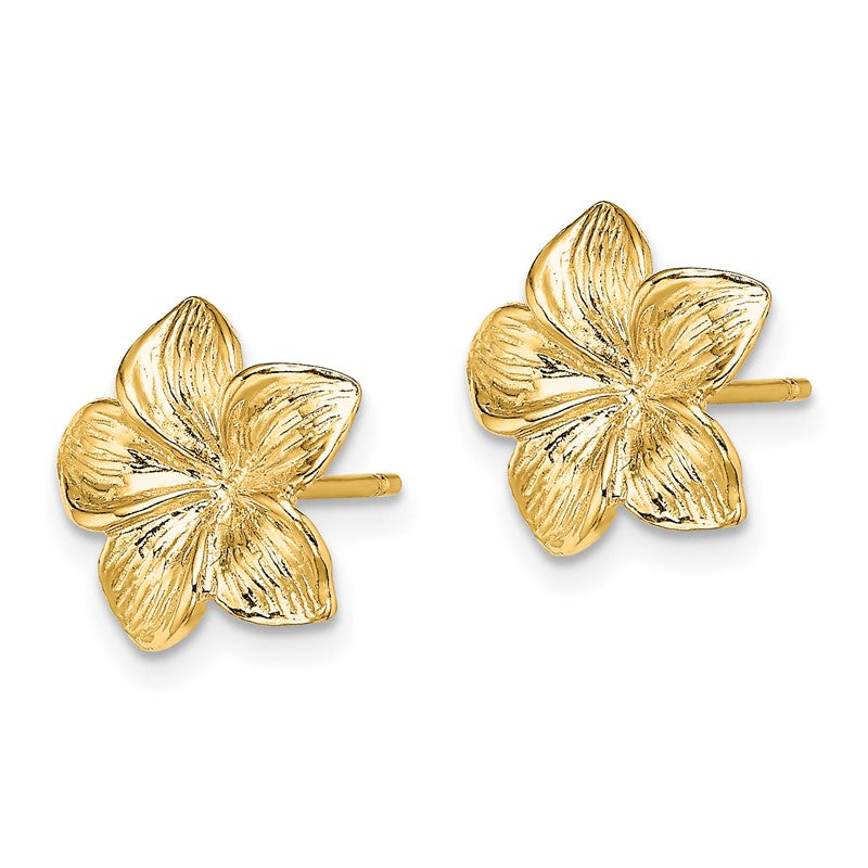 10K Yellow Gold Women's Plumeria Flower Post Stud Earrings