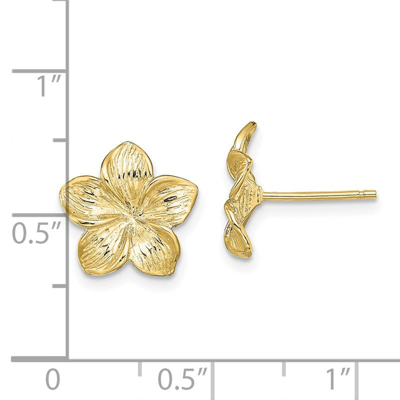 10K Yellow Gold Women's Plumeria Flower Post Stud Earrings