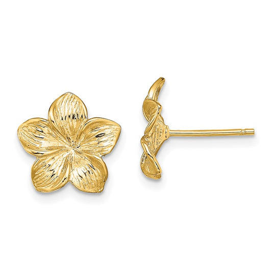 10K Yellow Gold Women's Plumeria Flower Post Stud Earrings