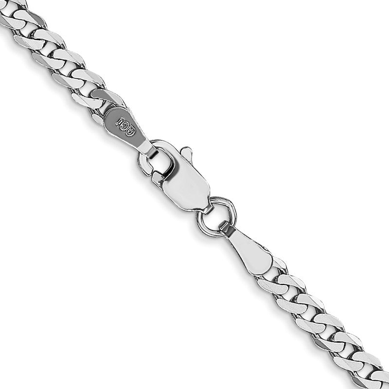 10K White Gold 2.9mm Flat Beveled Curb Link Chain Necklace, 16" Inch