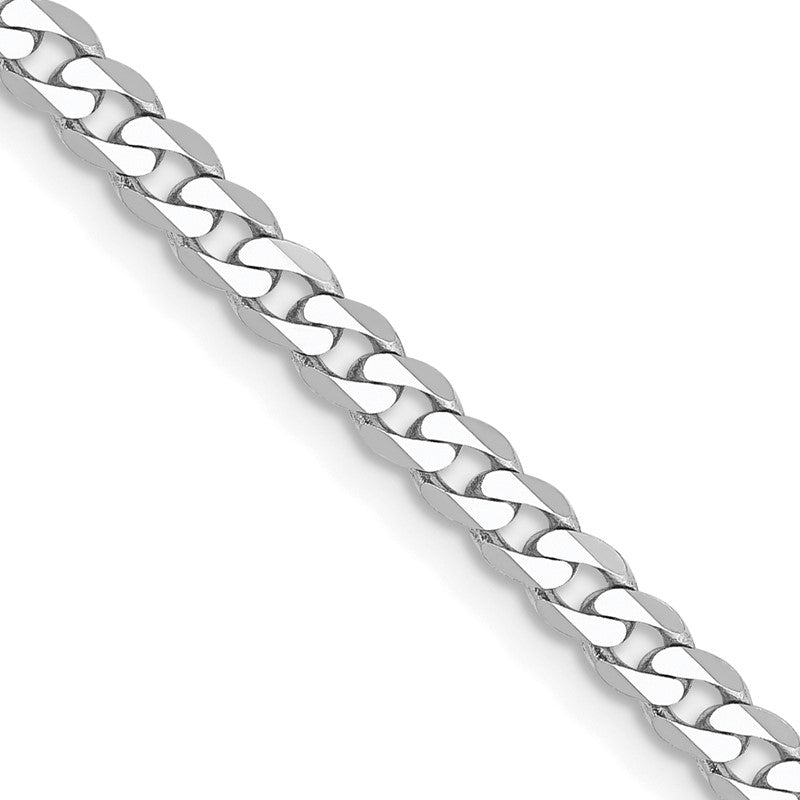 10K White Gold 2.9mm Flat Beveled Curb Link Chain Necklace, 16" Inch