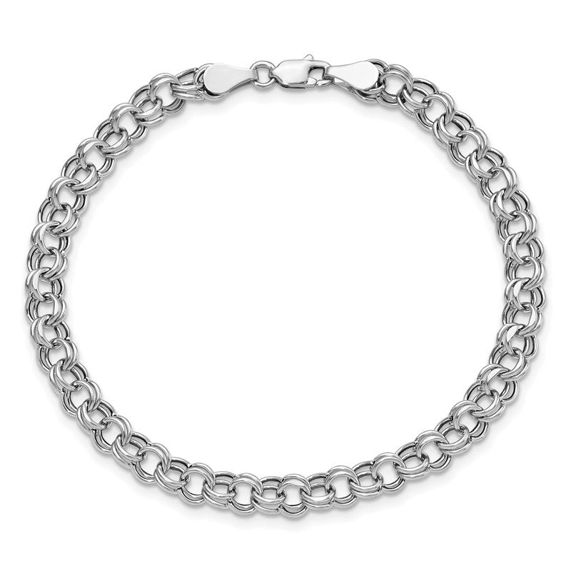 10k Women's White Gold Lite 5mm Double Link Charm Bracelet, 7.25 Inch