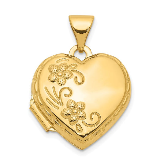 10k Yellow Gold Reversible Floral/Love You Always Heart Locket Charm Pendant