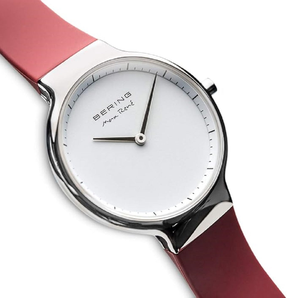 BERING Max Rene Silver Case Red Strap Women's Watch 15531-500 MSRP $199.00