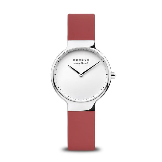 BERING Max Rene Silver Case Red Strap Women's Watch 15531-500 MSRP $199.00