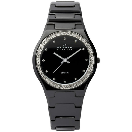 Skagen Ladies Black Dial With Swarovski Crystal Accents Ceramic Watch 813LXBC