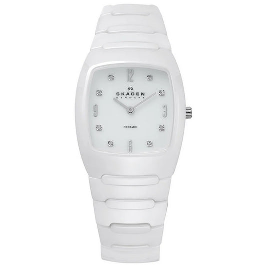 Skagen Men White Dial With Swarovski Crystal Accents Ceramic Watch 914SWXC