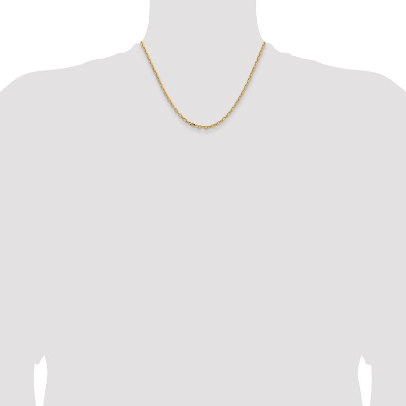 14K Yellow Gold 3mm Semi-Solid Open Link Cable Chain Necklace, 18" Inch