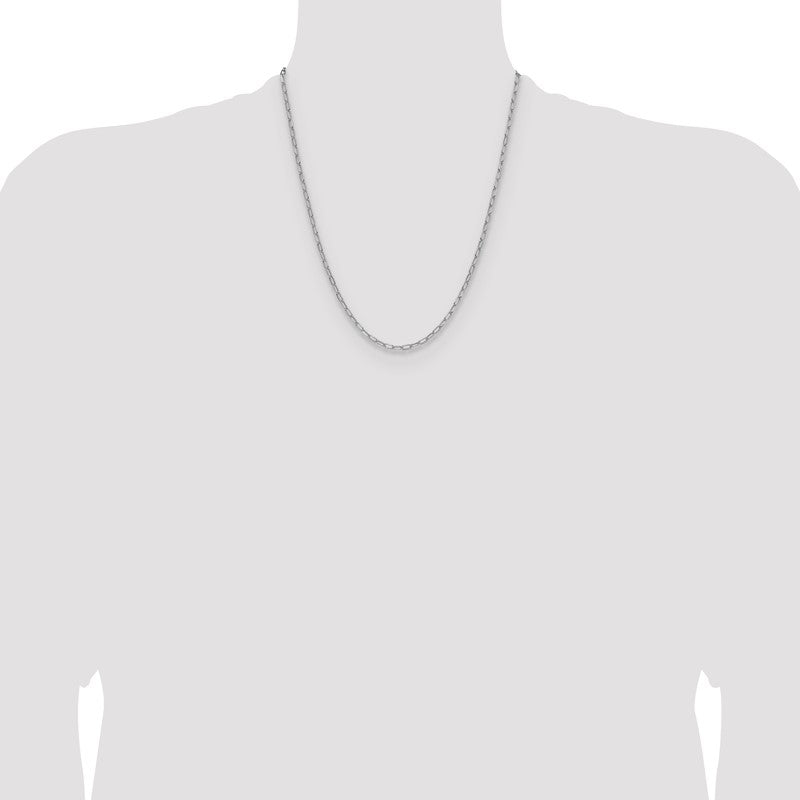 14k White Gold 3.0mm Semi-Solid Beveled Paperclip Chain Necklace, 22" Inch