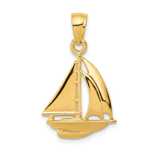 14k Yellow Gold Polished Open-Backed Sailboat Charm Pendant