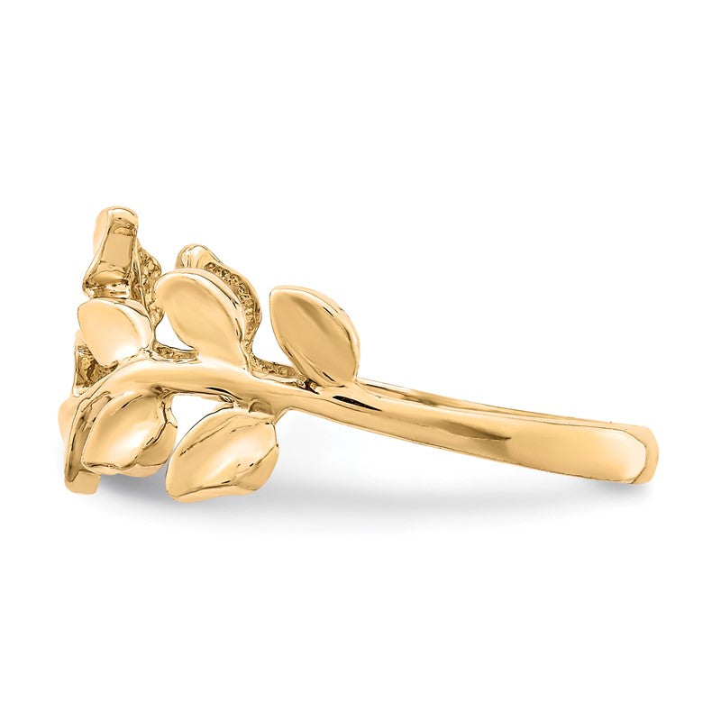 14K Yellow Gold Women's Polished Leaf Ring, Size 7