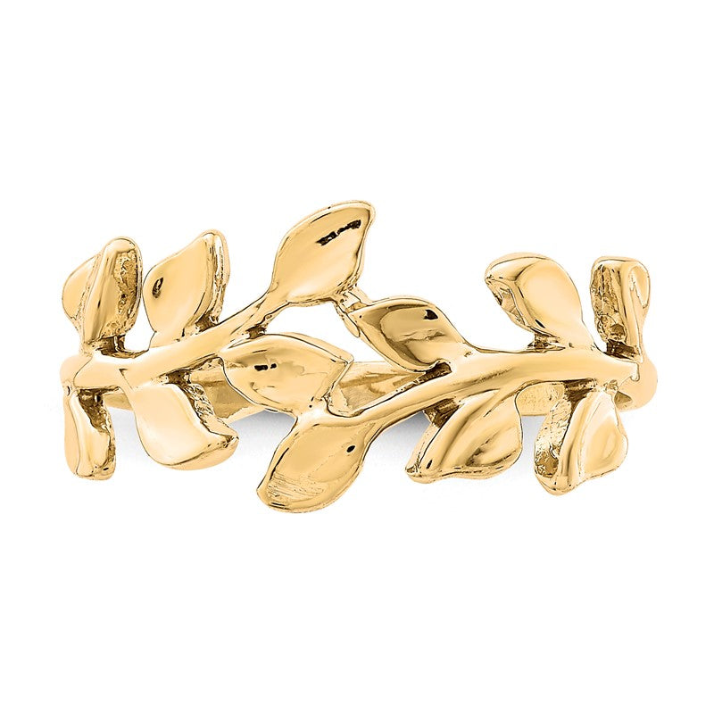 14K Yellow Gold Women's Polished Leaf Ring, Size 7