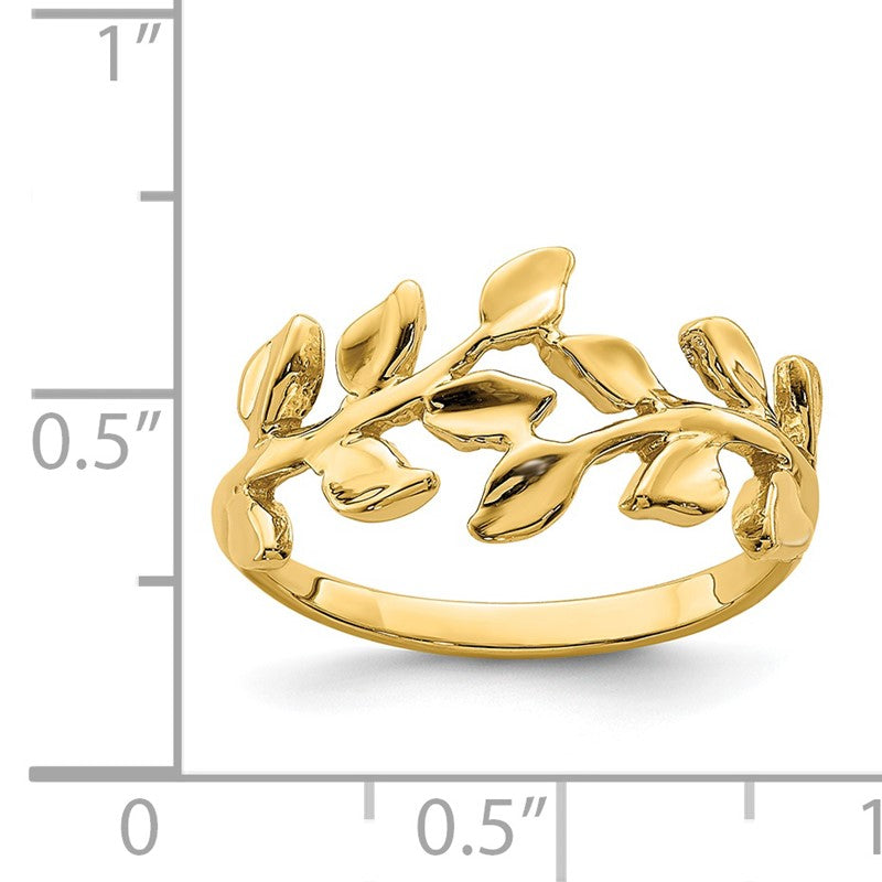 14K Yellow Gold Women's Polished Leaf Ring, Size 7