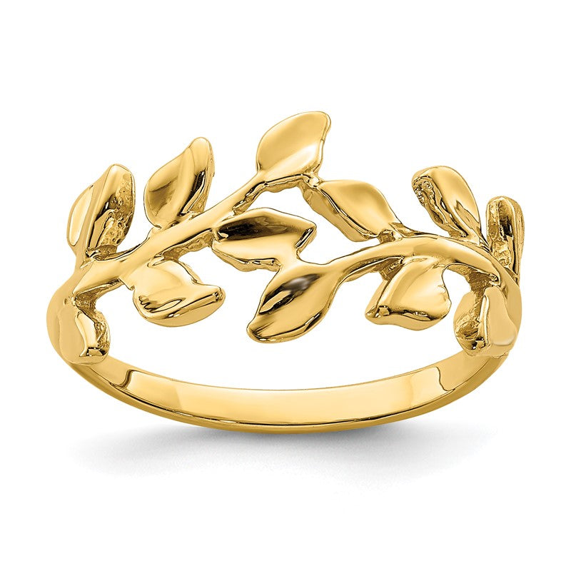 14K Yellow Gold Women's Polished Leaf Ring, Size 7