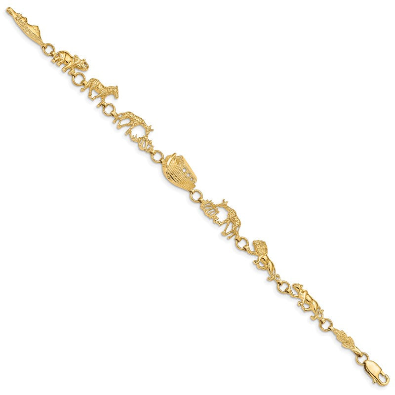 14k Yellow Gold Women's 9.5MM Polished and Textured Noah's Ark Bracelet, 7 inch