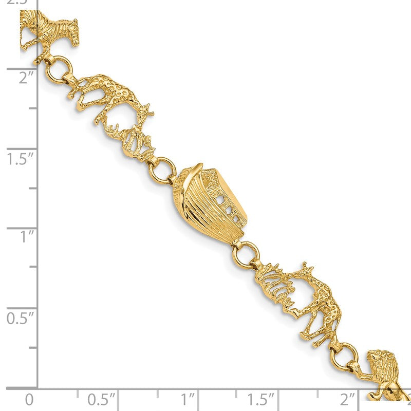 14k Yellow Gold Women's 9.5MM Polished and Textured Noah's Ark Bracelet, 7 inch