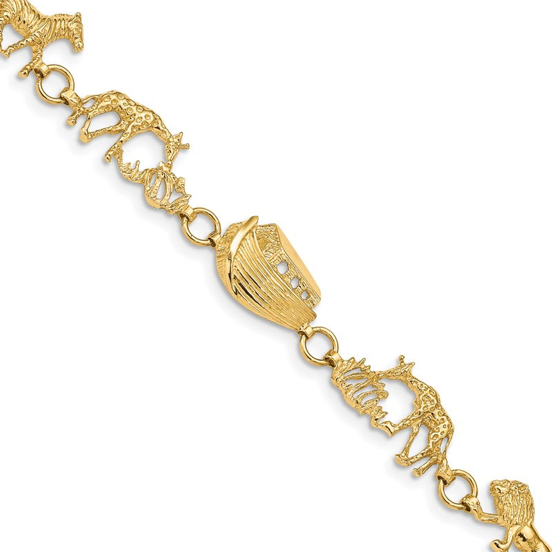 14k Yellow Gold Women's 9.5MM Polished and Textured Noah's Ark Bracelet, 7 inch