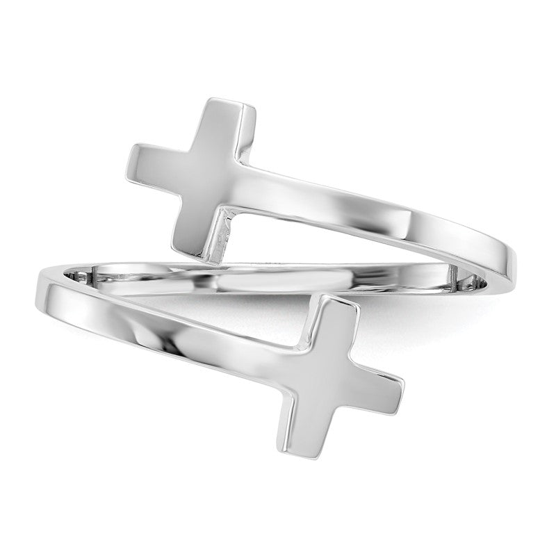 14k White Gold Women's Polished Double Cross Ring, Size 7