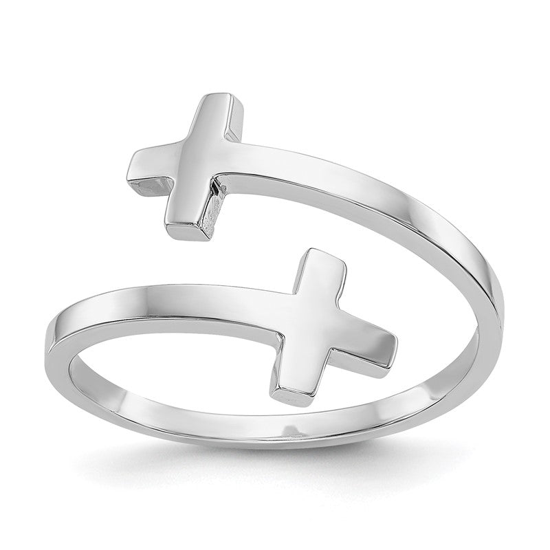 14k White Gold Women's Polished Double Cross Ring, Size 7