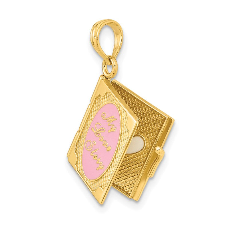 14K Yellow Gold Enameled 3D Moveable MY LOVE STORY Book Charm Pendant