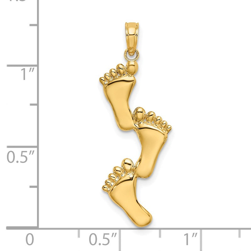 14K Yellow Gold Polished Triple Vertical Feet Charm Pendant