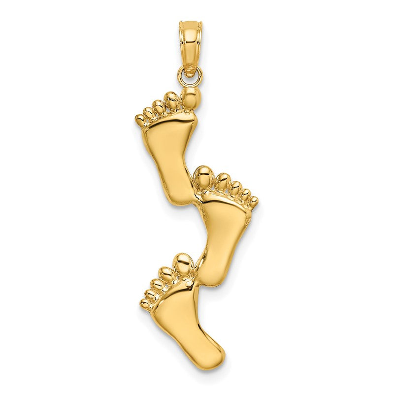 14K Yellow Gold Polished Triple Vertical Feet Charm Pendant