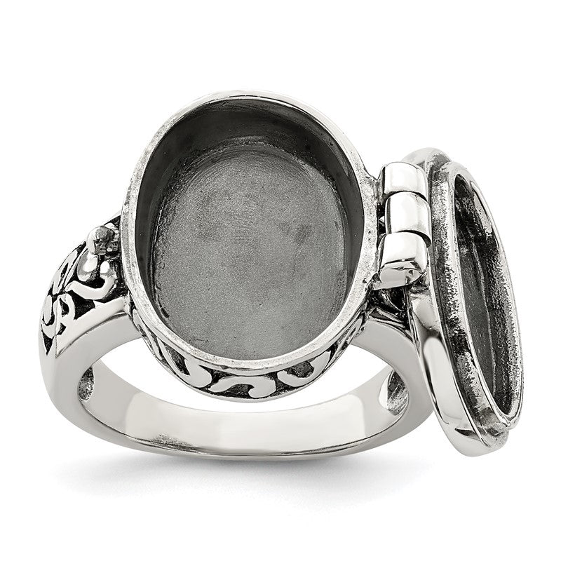 .925 Sterling Silver Women's Antiqued Oval Locket Ring, Size 7